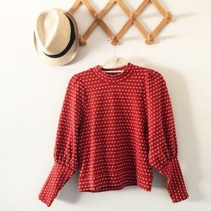 MADEWELL Puff-Sleeve Orange Mockneck Top // Small